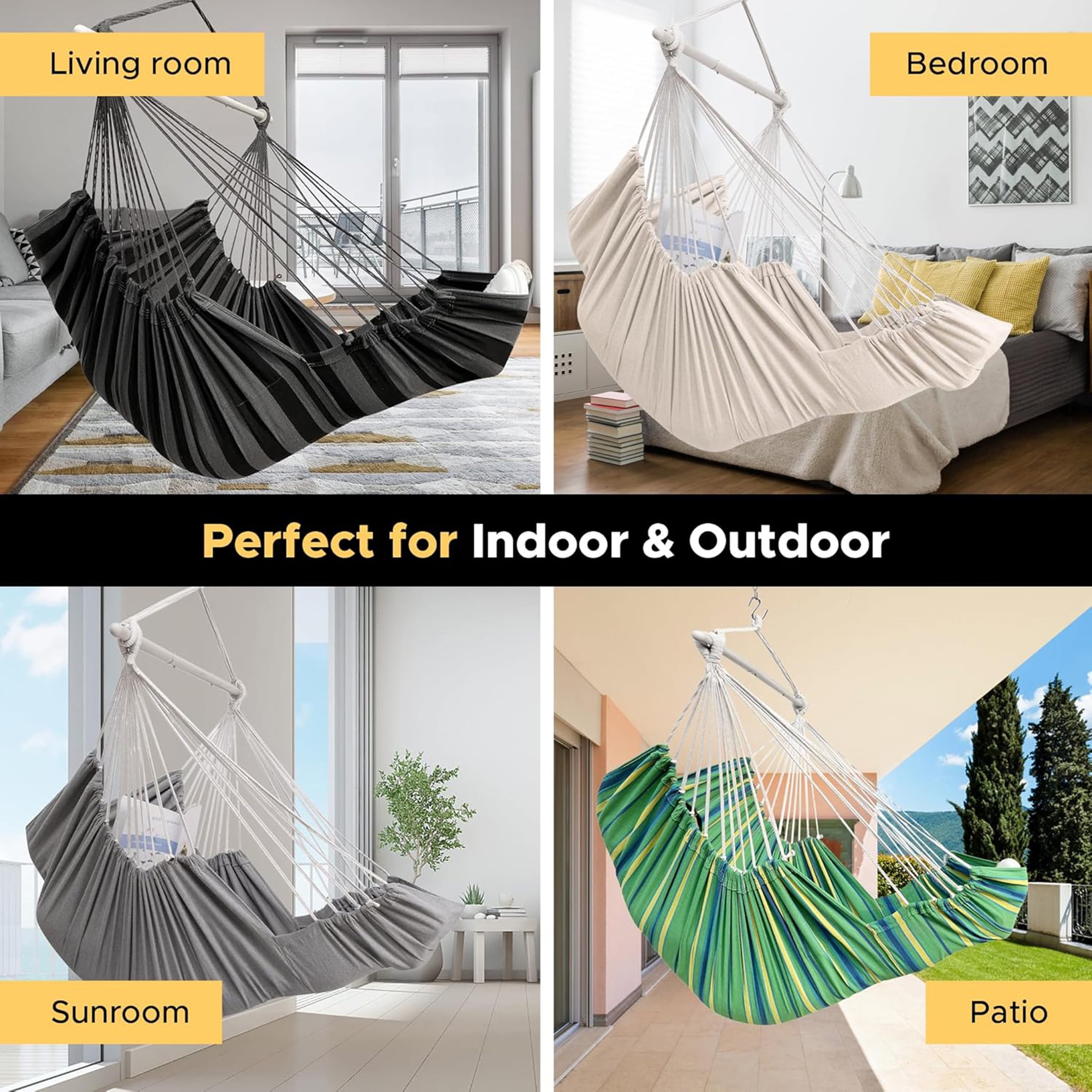 Sunyear XXL Hammock Chair with Footrest & 2 Cushions 500lbs - Easy Setup Swing Chair with Metal Anti-Slip Spreader Bar for Indoor/Outdoor Relaxation