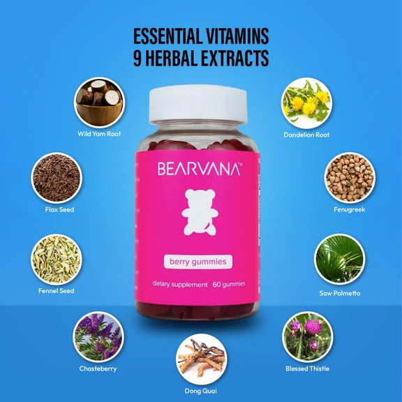 BEARVANA Women’s Support Supplement - Berry Flavored - Essential Herbs - Multivitamins - 60 Count