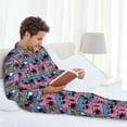 thumbnail image 6 of Picia Hawaii Palms Pattern Men’s Long-Sleeve Sleepwear Set - Soft 2-Piece Loungewear with Pockets, Comfy PJs for Relaxing Nights-Small, 6 of 7