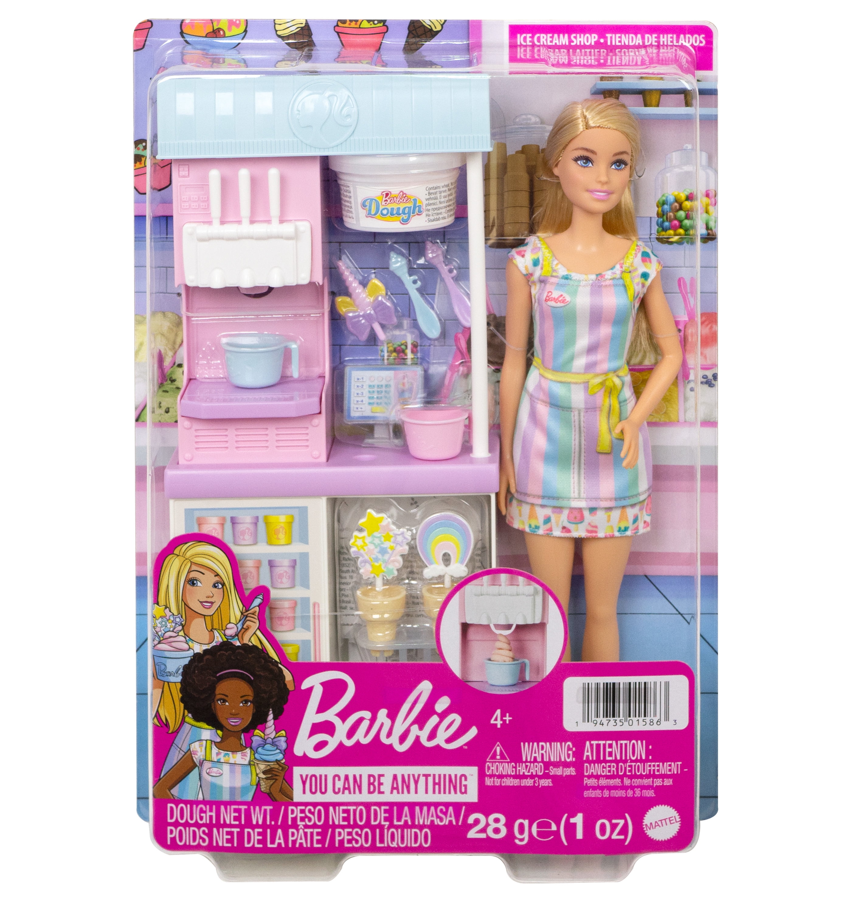 Barbie Careers Ice Cream Shop Playset with Blonde Doll, Ice Cream Machine, Molds, Dough, Accessories