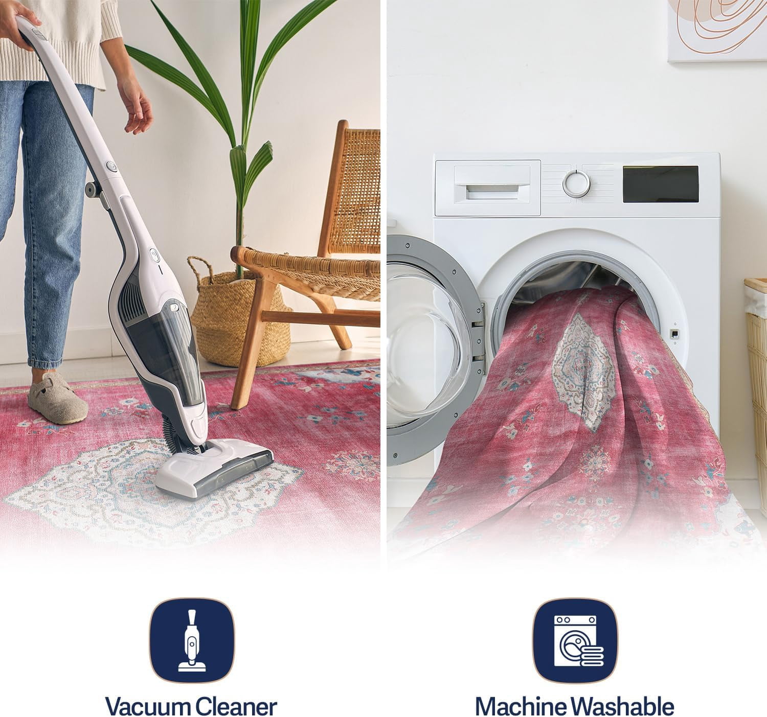 Beverly Rug Machine Washable Easy Cleaning Indoor Non-Slip Rugs Fuchsia / Cream 2'x3'