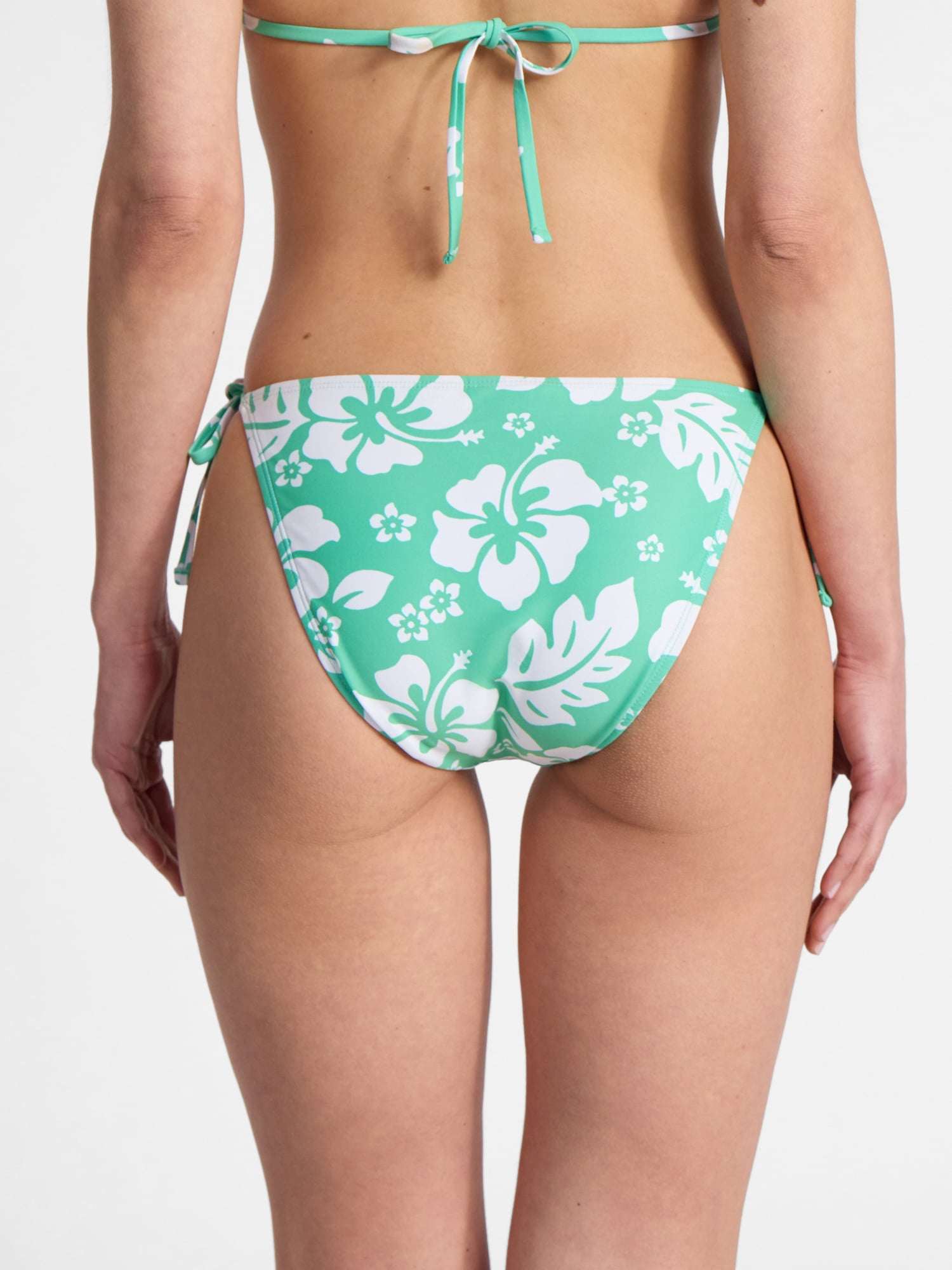 No Boundaries Hibiscus Printed Side Tie Bikini Bottoms, Women’s