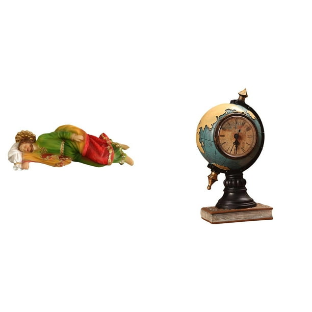 Estatua de José,Estatua de José durmiendo Estatuilla religiosa,Figura de escritorio,Reloj de mesa con forma de globo terráqueo para decoración de oficina y hogar,Reloj de escritorio Figura