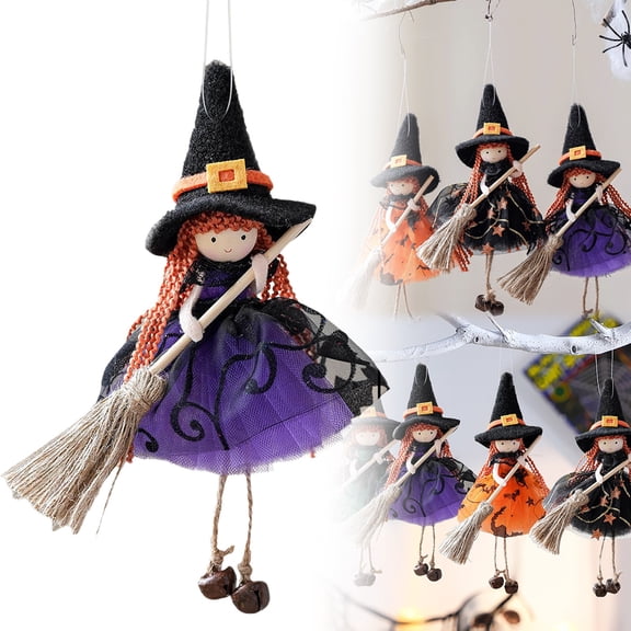 Clearance Halloween Small Witch Figurine With Skirt Hangable Witch Doll Ornament | Doll With Halloween Hanging Decoration For House Room Door And Window,Household pendant