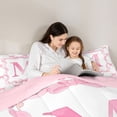 thumbnail image 4 of Erosebridal Girls Pink Bowknot Full Size Comforter Sets,Initial Alphabet M Bedding Sets For Kids,Reversible pink,3 Pieces, 4 of 7