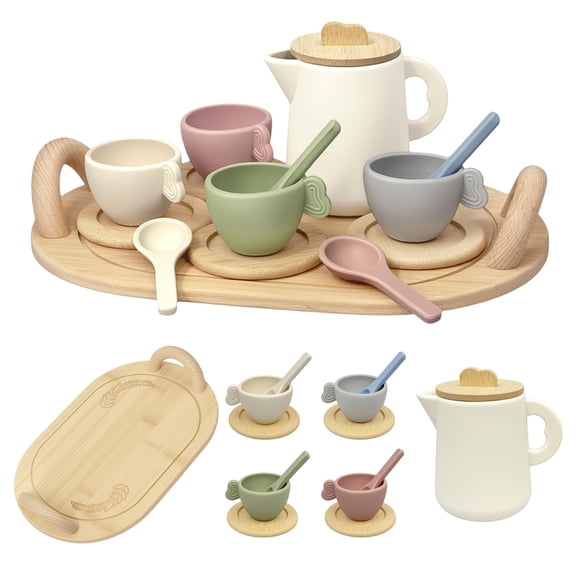 Juego de té de madera BOMOKS de 15 piezas para niños pequeños