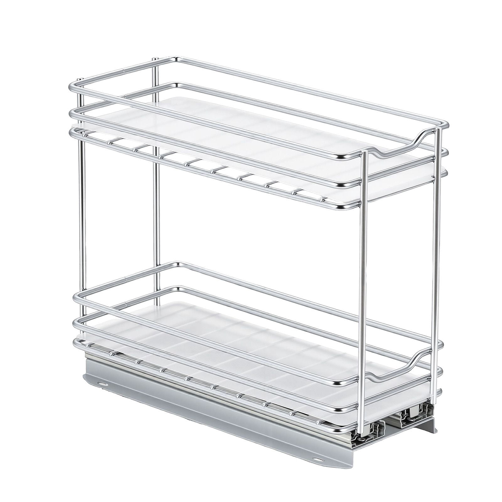 Pull Out Spice Rack Organizer for Cabinet, 2 Tier Slide Out Spice Rack Organizer, Heavy Duty Metal Seasoning Kitchen Basket for Inside Cabinets & Pantry Closet, 4.33"W x 8.46"D x 10.43"H, Silver
