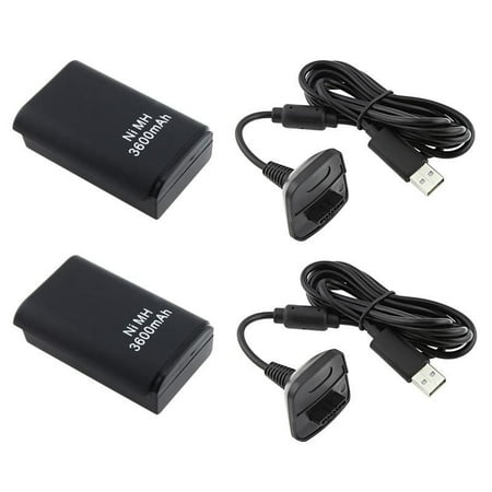 Insten For Xbox 360 Wireless Controller 2x Charging Cable+2 x 3600mAh Battery Pack