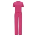 thumbnail image 6 of Inleife Two Piece Sets for Women Summer Fashion Summer Women Casual Short Sleeve Bandage Tops Outing Long Pants Sets Hot Pink Sizes S, 6 of 6