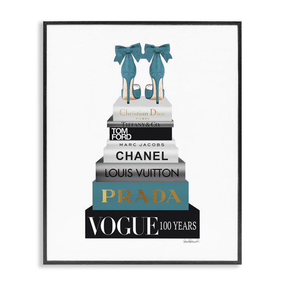 Stupell Industries Modern Turquoise Heels on Bookstack Black Framed Giclee Art, 16 x 20, by Amanda Greenwood