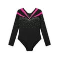 thumbnail image 3 of Raenseen Kids Girls Sparkly Rhinestone Long Sleeve Gymnastics Dance Leotard Yoga Bodysuit Unitard Biketard Dancewear Hot Pink 8, 3 of 5