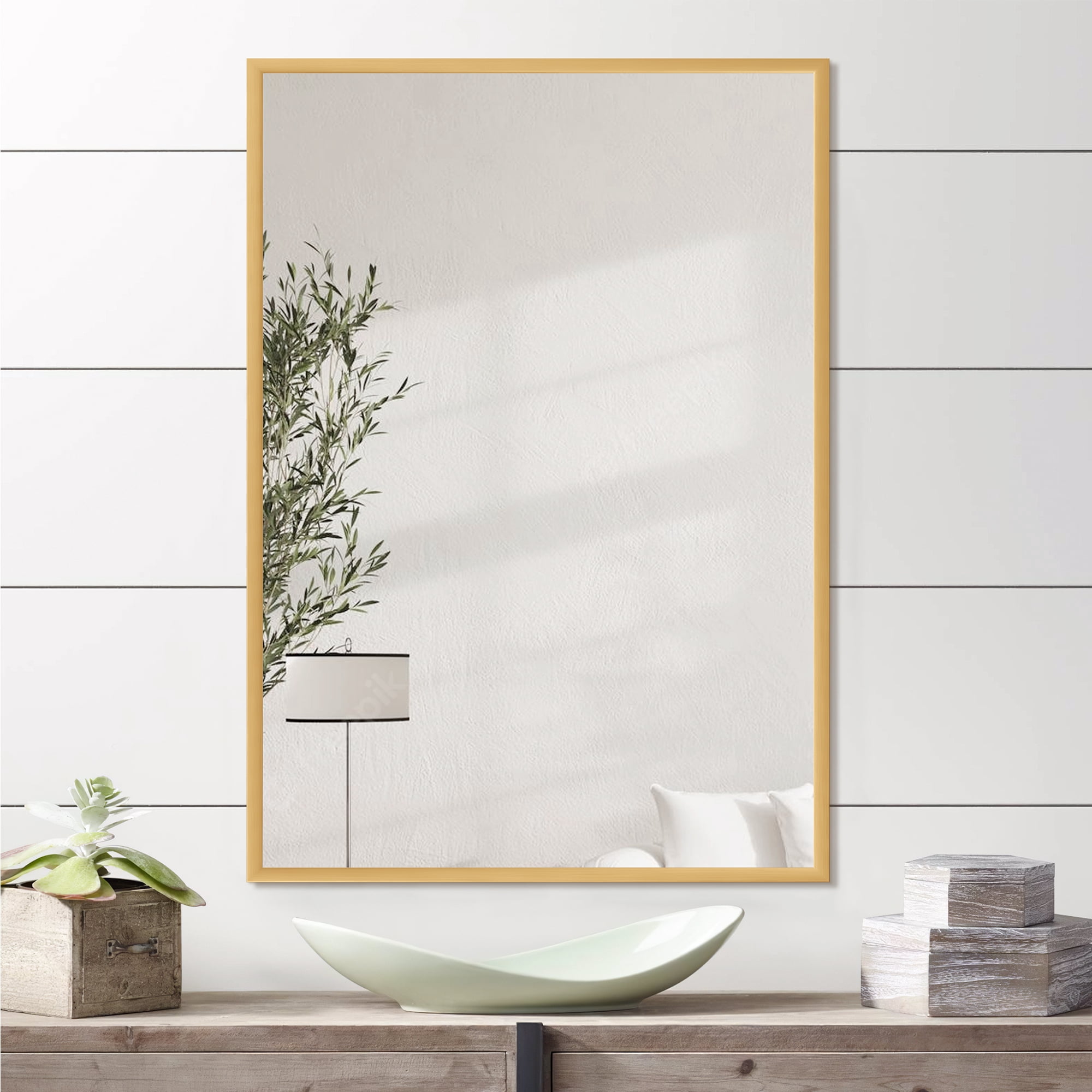 MAYEERTY 38"x26" Rectangle Wall Mounted Mirror Aluminum Framed Mirror,Gold Set of 2