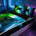 thumbnail image 2 of meiyoeat Neon Lightning Gamer Zipper Twin Comforter Sets with Fitted Sheet and 2 Pillowcases for Teens Boys, Electric Green Blue Gaming Zipper Bedding Set, Black Reversible, 2 of 6