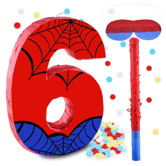 Piñata RUISUER Spider número 6 de 40 cm con confeti en barra y con los ojos vendados