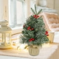 thumbnail image 5 of 18 inch Prelit Mini Christmas Tree, Artificial Xmas Tree with 20 LED Lights Red Berries Burlap Base, 5 of 9