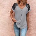 thumbnail image 2 of Camiseta de empalme de botones con cuello en V y manga corta holgada informal de verano para mujer para damas y niñas, 2 of 6