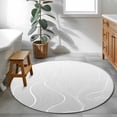 thumbnail image 4 of 3ft Round Rug, Grey Geometric Non-Skid Rubber Backing Large Area Rugs - Living Room Bedroom Home Office, Modern White Stripe Abstract Distortion Art Indoor Floor Mat Carpets Washable Rug, 4 of 9