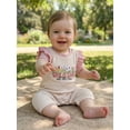 thumbnail image 6 of BemeyourBBs Baby Girl God Is Good All the Time Outfit Newborn Baby Girl Spring Summer Fall Christening Clothes Waffled Romper Ruffle Sleeve Letters and Floral Embroidery One Pieces Jumpsuit, 6 of 9