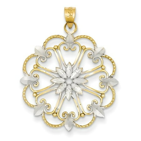 14K Yellow Gold and Rhodium Filigree Starburst Pendant