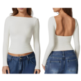 thumbnail image 2 of Camisa de Larga con Cuello Redondo para Mujer, Básica, con Doble Forro y Fruncido Lateral, para Salir XS, 2 of 7