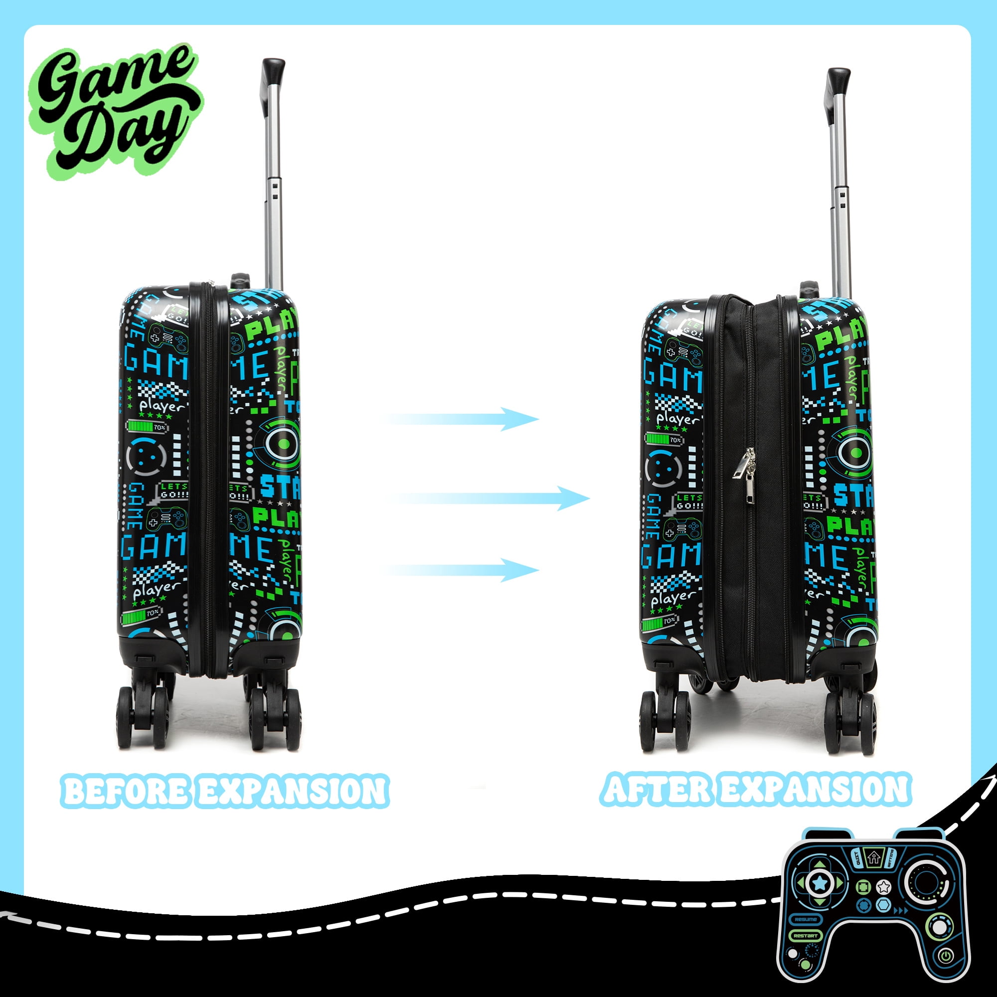 Kids Carry on Luggage Sets for Boys Suitcases with Wheels Hardshell Travel Essentials with Travel Pillow Duffle Bag 16 Inch