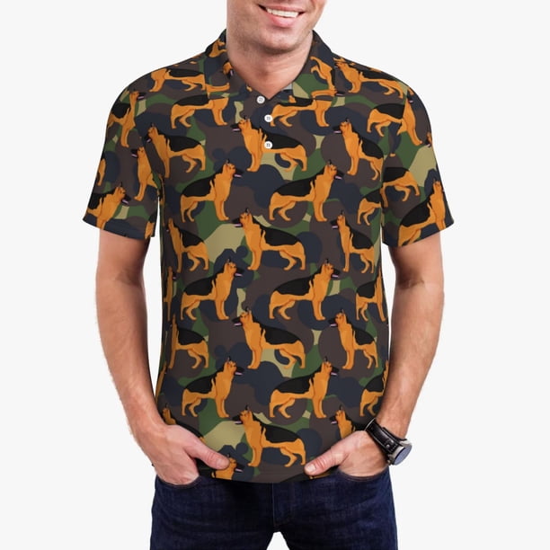 Balery German Shepherd Dog Camisa Polo de Hombre con Estampado, de Manga Corta y Tejido Medio, Camisa Tipo Golf Polo-Small