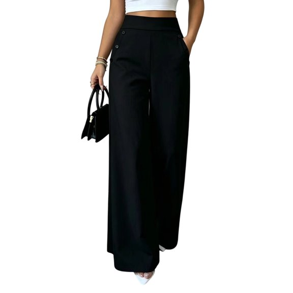 Yifymode Women's Wide Leg Dress Pants High Waisted Straight Leg Slacks Business Office Work Pants Trousers,Black 2XL