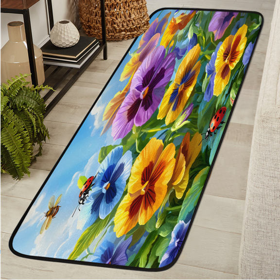 CURLYOOT Colorful Flower Summer Floral Runner Rug 2'x6' Washable Kitchen Runner Rug Indoor Non Slip Laundry Rugs Floor Carpet for Hallway Kitchen Entryway Bedroom Living Room