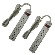 Wideskall 2-Packs 3 Feet 6 Outlets Built-in Safety Circuit Breaker Angle Plug AC Wall Power Strip ETL Listed Beige