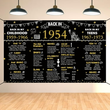 70th Birthday Black Gold Party Decoration, Back in 1954 Banner Cheers to 70 Years Old Birthday Party Poster Supplies, 6 * 3.6FT Vintage 1954 Backdrop Photography Background for Men and Women
