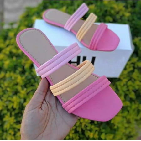 

Women Shoes Ladies Summer Flat Casual Sandals Colorblock Leather Open Toe Beach Slippers Pink 6.5