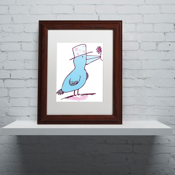 Trademark Fine Art "Flower Bird" Canvas Art by Carla Martell, White Matte, Wood Frame