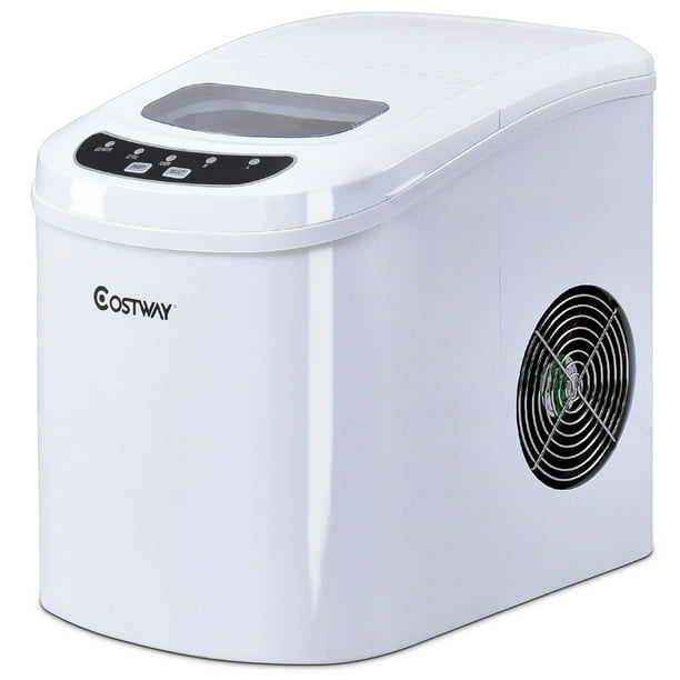 Máquina de Hacer Hielo 12 Kg / 24 H Tanque del Agua de 2,2 L con Cuchara y Cesta Portátil Para Casa Bar Blanco Costway