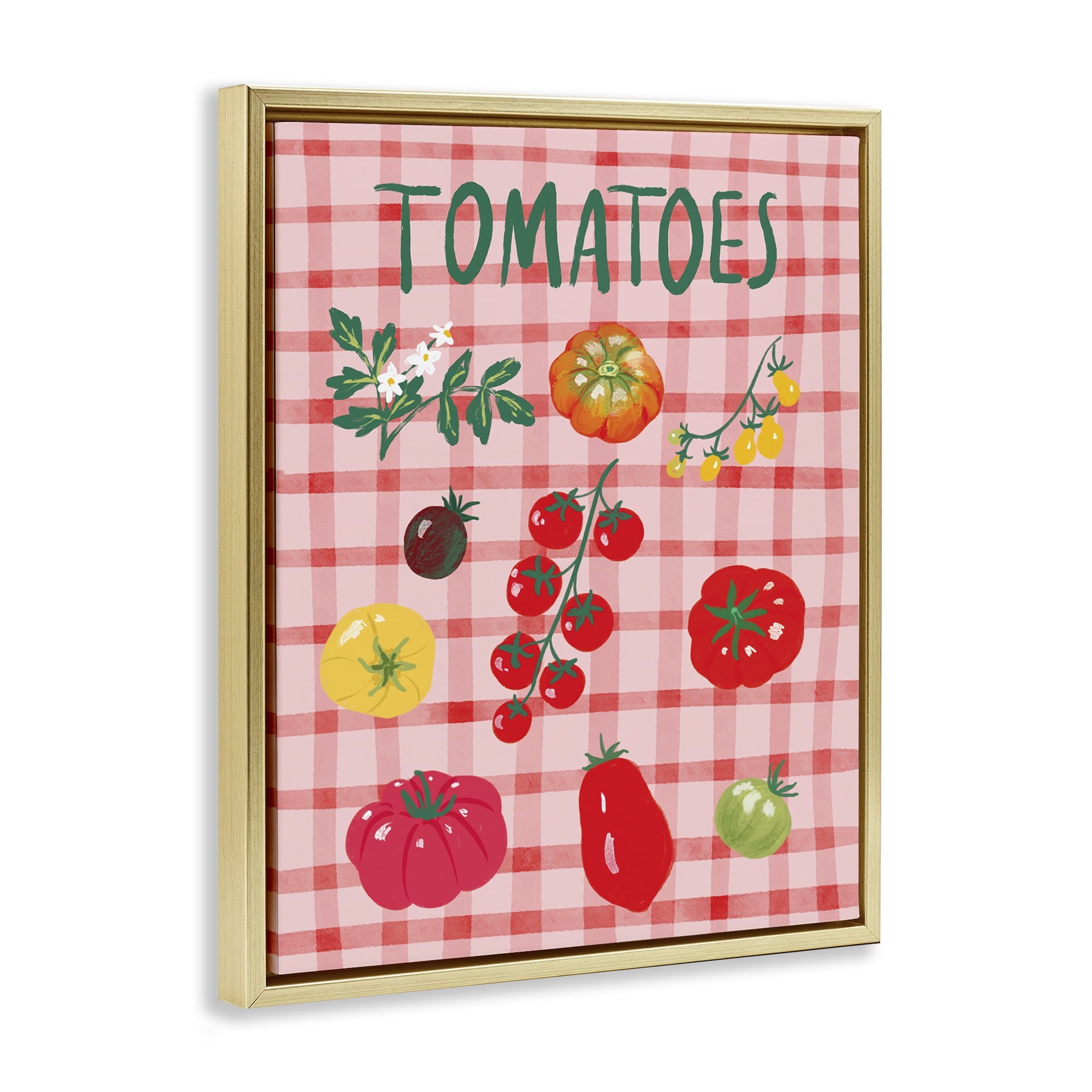 Stupell Industries Various Tomatoes on Plaid Food & Beverage Painting Gold Floater Framed Canvas Art Print Wall Art, 17 x 21