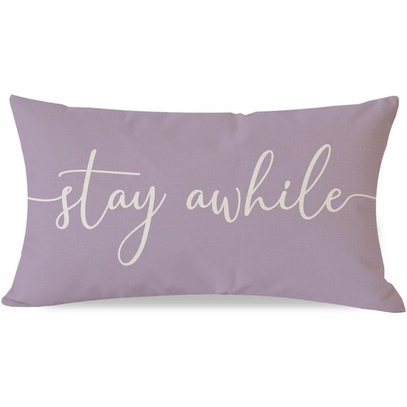 Modern Farmhouse Pillow Covers 12x20 with Words Stay Awhile Cozy Relax Pillow Cover Sayings Lavender Light Purple Rustic Outdoor Decorations Lumbar Throw Pillows Case for Home Couch Decor