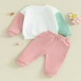 thumbnail image 3 of Baby Girls Fall Outfits Letter Print Contrast Color Long Sleeve Sweatshirts Long Pants 2Pcs Clothes Set 2-3 Years, 3 of 8