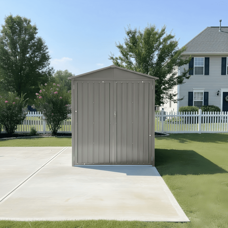 Mintazer 10×6ft Outdoor Motorcycle Storage Shed with Window & Tracks and Fixtures, Large Garden Tool Storage Building for Backyard Lawn Patio, Gray