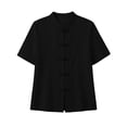thumbnail image 5 of ClodeEU Women's Chinese Frog Button Stand Collar Short Sleeve Blouse,Solid Casual Summer Shirt Top Black,Women's Plus XL, 5 of 8