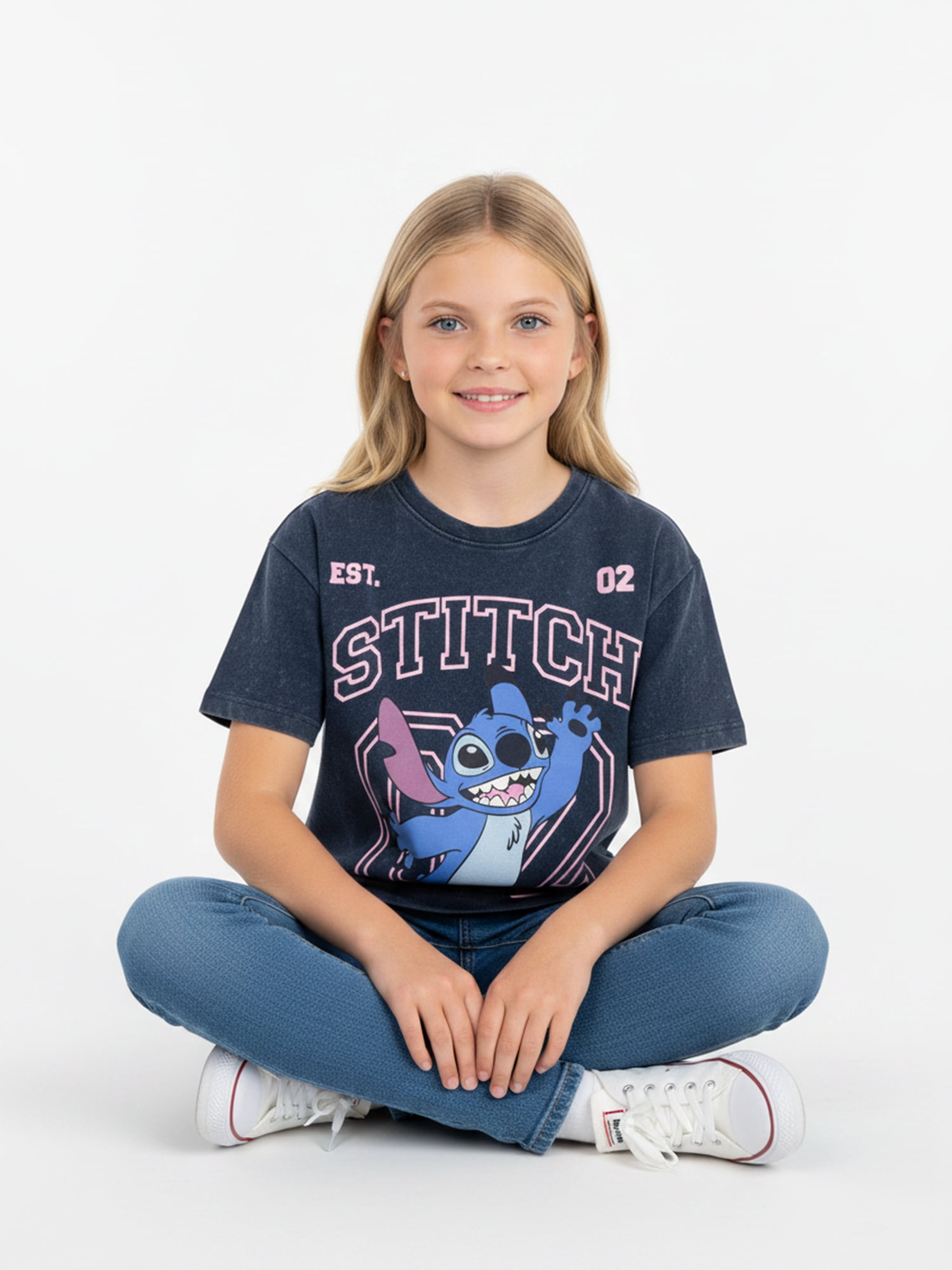 Lilo and Stitch Girls Stitch and Angel Mineral Wash Graphic T-Shirt, Sizes 4-16