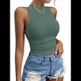 thumbnail image 2 of Camiseta Sin Mangas para Mujer, de Verano, con Cuello Alto, Fruncido y Ojales, Corte Ajustado. Gris Verde XL, 2 of 9