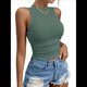 thumbnail image 2 of Camiseta Sin Mangas para Mujer, de Verano, con Cuello Alto, Fruncido y Ojales, Corte Ajustado. Gris Verde M, 2 of 9