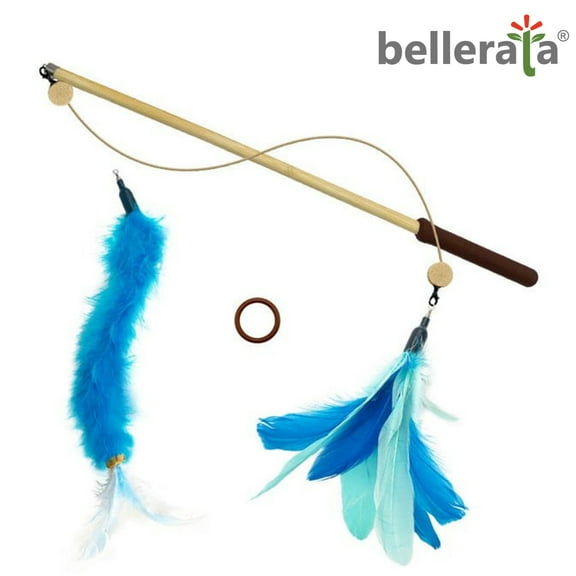 Kitten Cat Teaser Toys Interactive Wand with Feather Soft Furry Tail