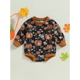 thumbnail image 2 of Cenuakty Infant Baby Thanksgiving Jumpsuit Flower  Pumpkin Print Round Neck Long Sleeve Sweatshirt Romper, 2 of 8