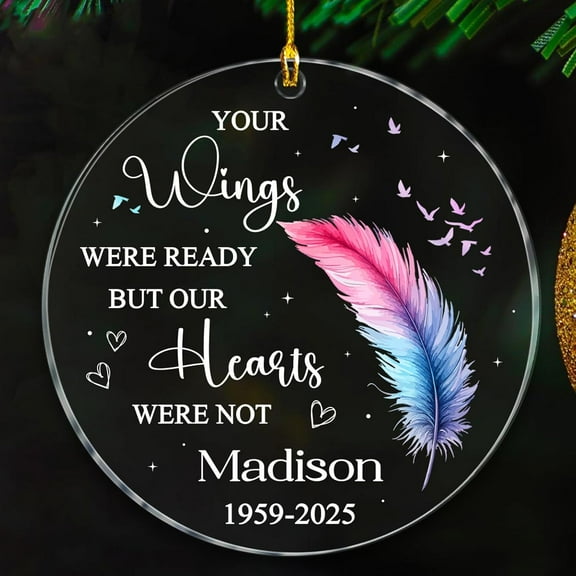 Your Wings Were Ready But Our Hearts Were Not Christmas Ornaments 2025, Custom Year/Name Memorial Remembrance Xmas Ornament Gift For Who Loss Of Loved One, Red Cardinal Memorial Ornaments