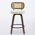 thumbnail image 2 of Set of 2 26" Counter Height Bar Stools, Rattan Cane Back & Upholstered Seat Swivel Stools with Walnut Frame for Kitchen Island/Bar (Walnut/Beige), 2 of 9