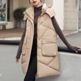 thumbnail image 1 of Chaquetas y abrigos de mezclilla sin mangas con capucha, abrigo largo de algodón con capucha por encima de la rodilla para mujer, 1 of 8