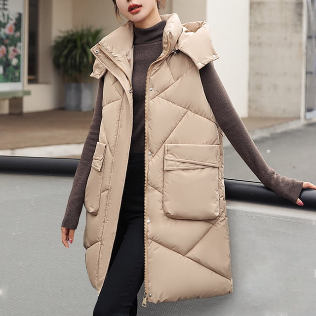 Chaquetas y abrigos de mezclilla sin mangas con capucha, abrigo largo de algodón con capucha por encima de la rodilla para mujer