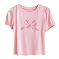 thumbnail image 2 of Viluyesy Girls T-Shirts, Crew Neck Bubble Short Sleeve Bow Graphic Summer Cute Casual Tees Pink 6T, 2 of 4