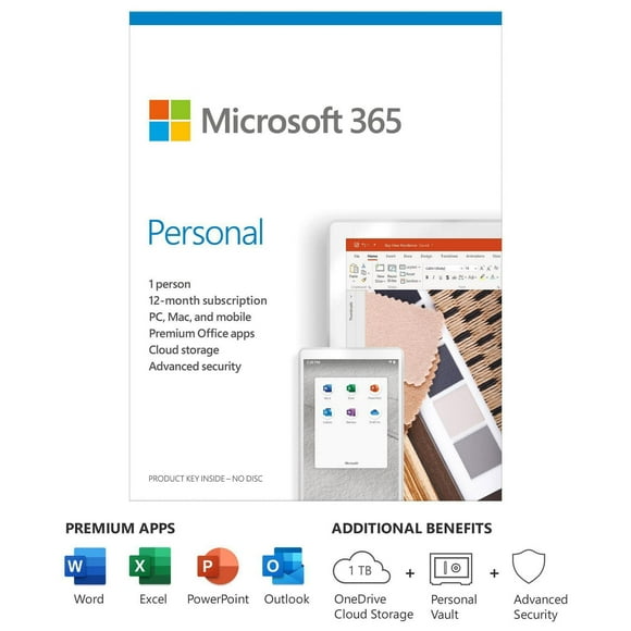 Microsoft 365 Personal English | 12-Month Subscription, 1 person | Premium Office apps | 1TB OneDrive cloud storage | PC/Mac Keycard, Microsoft 365 Personal English