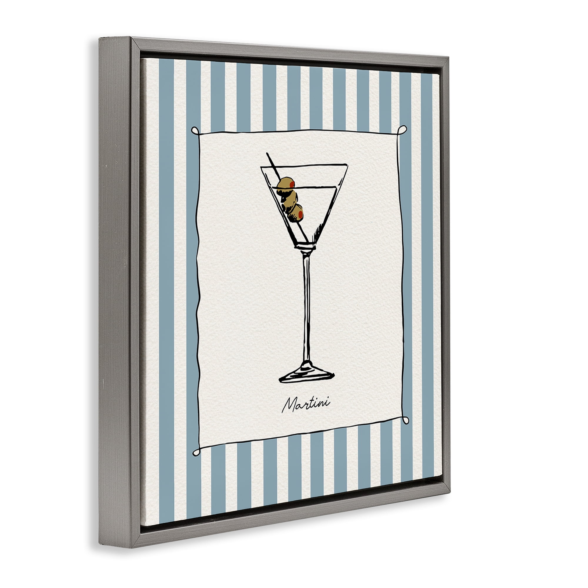 Stupell Industries Martini Summer Stripes Gray Framed Floater Canvas Wall Art, design by Susan Jill
